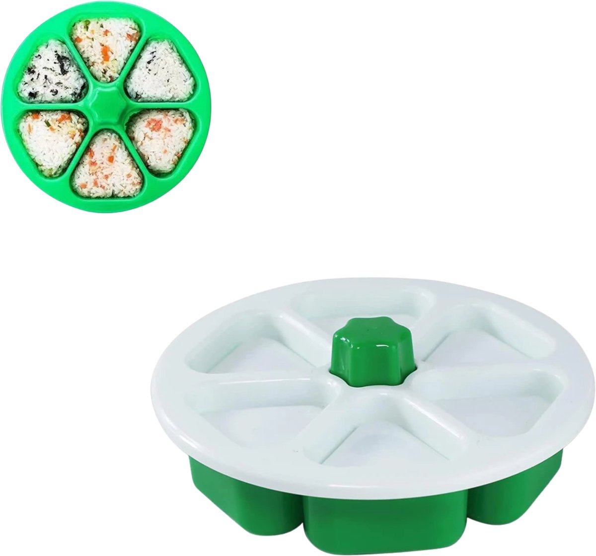 JustValue Onigiri Vorm - Ø 20 CM - Sushi Maker - Rijst Mal Set - Groen / Wit