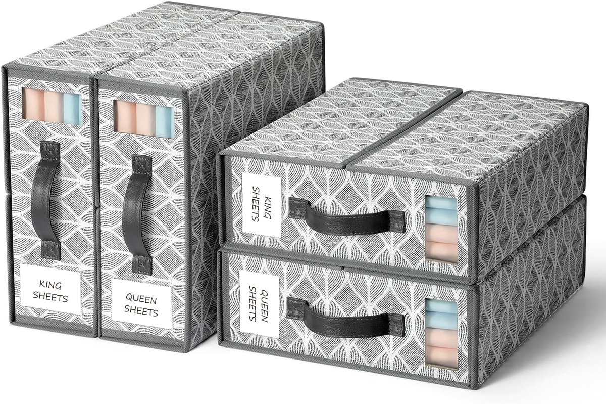 Famanu – Set van 4 beddengoed organizers met kijkvenster en label