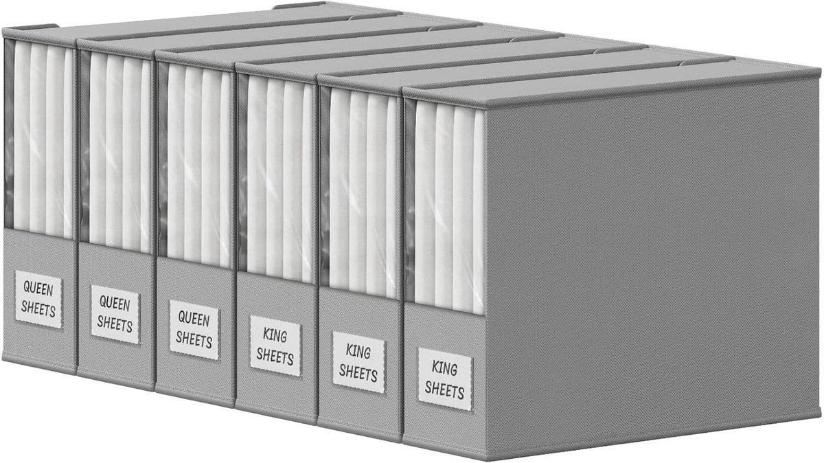 Famanu – Set van 6 dekbed opbergtassen met transparant venster en label lichtgrijs