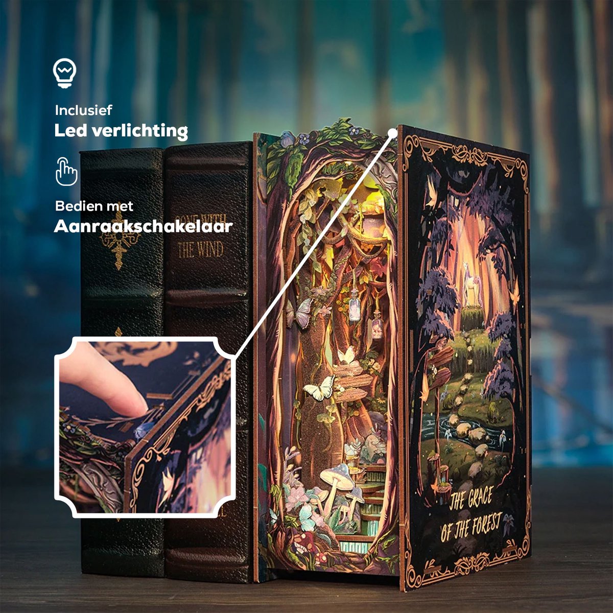 CuteBee Book Nook - Modelbouw - Houten 3D Puzzel - DIY Bouwpakket Volwassenen en Volwassenen - Boekensteun - Boekenhouder - The Grace of Forest — afbeelding 22