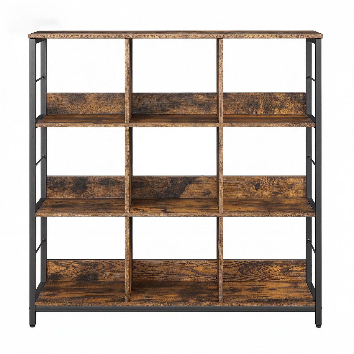 Boekenkast – 3 niveaus – 9 vakken – Bruin/Zwart