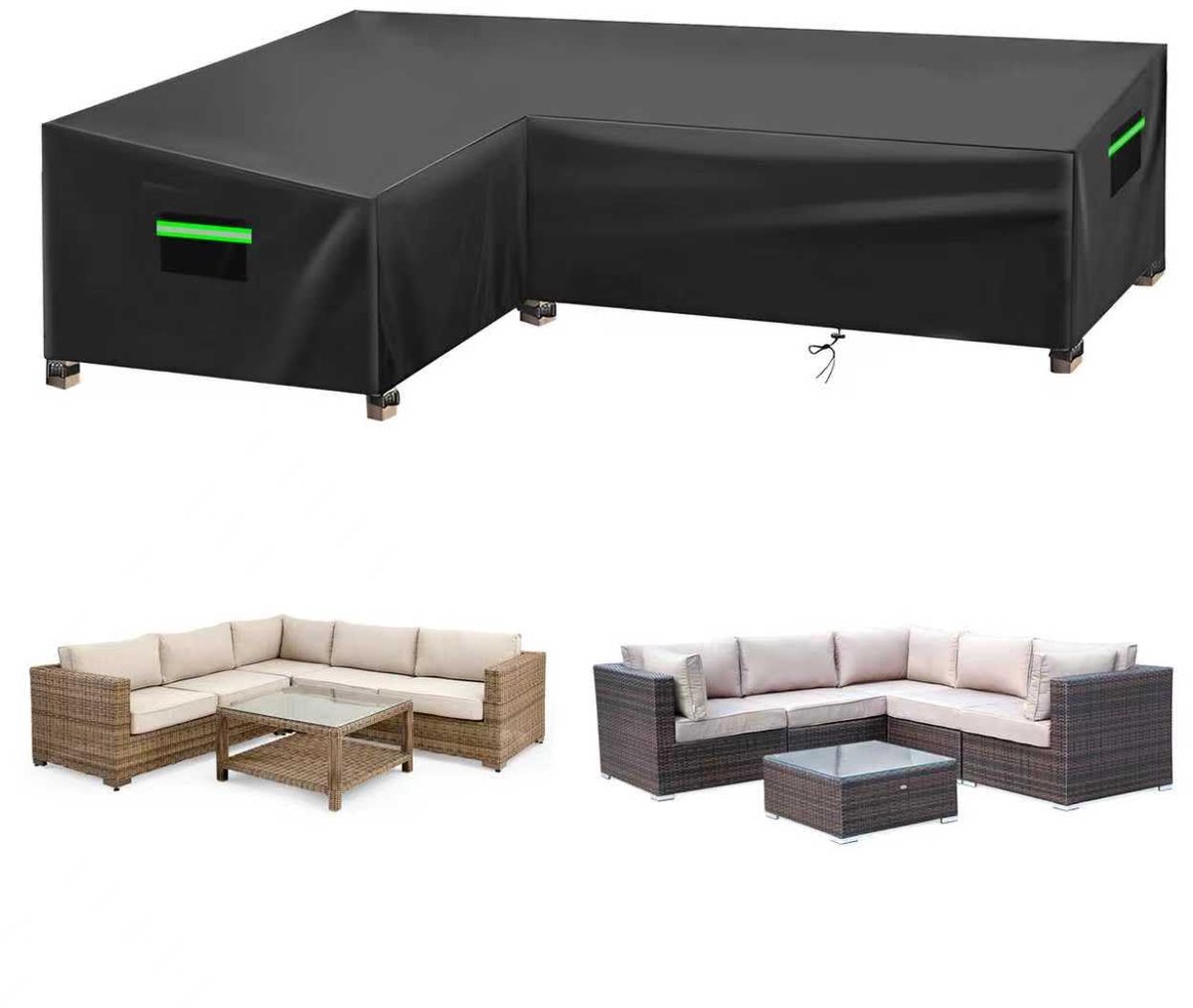 Imperatoris Tuinmeubelhoes - Beschermhoes voor Tuinset - Waterdicht en UV-bestendig - Afdekzeil voor L-vormige tuinbankhoes - Zwart Zwarte