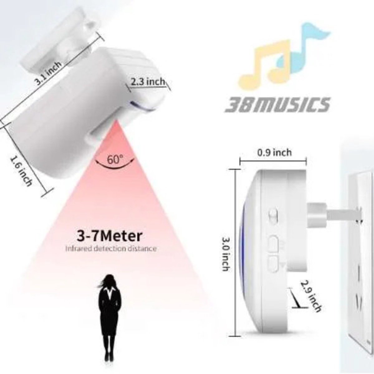 Draadloze Deurbel met Bewegingsmelder en LED Indicatoren - afbeelding 2