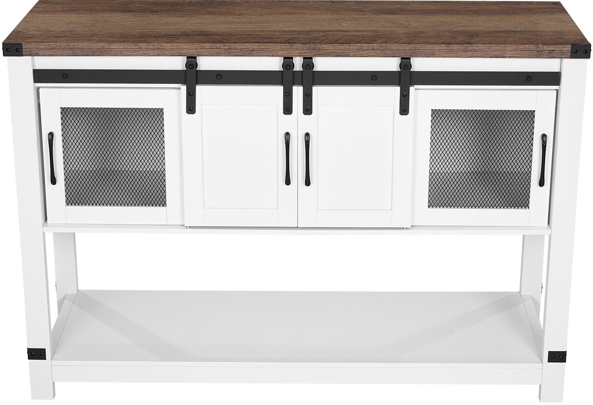 Boerderij-koffiebar-kast, 120 x 40 x 83 cm met 4 opberglagen, koffiebar-tafel met schuifdeuren, dressoir-buffetkast voor woonkamer, hal