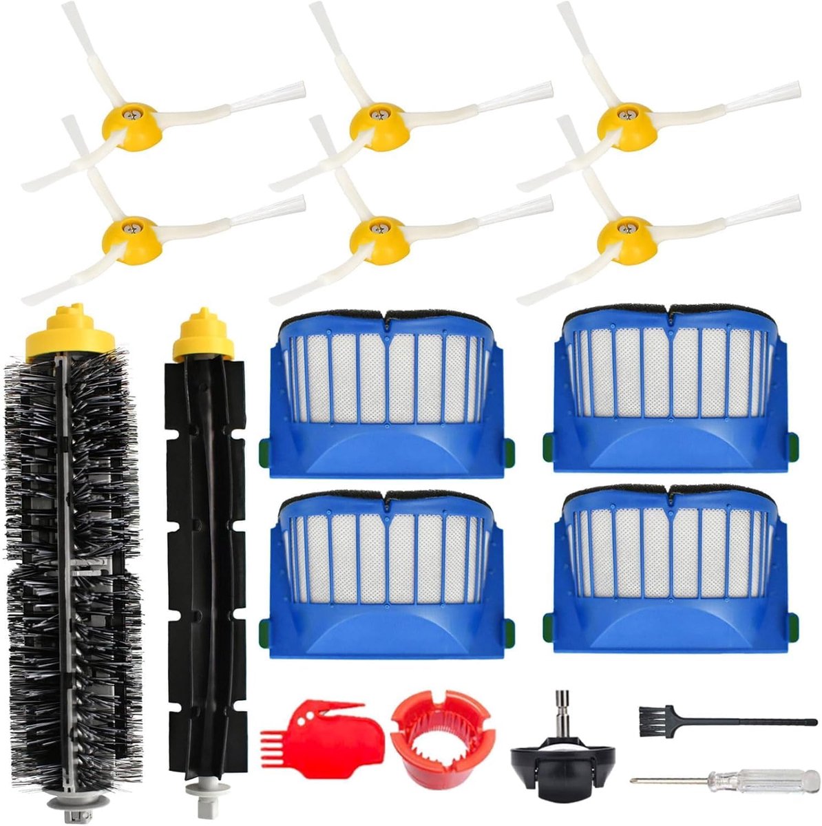 Vervangonderdelen Accessoires Kit gescht voor iRobot Roomba 675 694 692 614 670 677 671 691 676 639 679 615 600 Serie Robotstofzuiger Bevestiging, 1 Voorwiel, 1 Borstel, 6 Zijborstels, 4 Filters