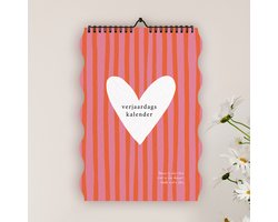 Verjaardagskalender – Felgekleurd Design met Golfrand – 12 Maanden – Modern, Roze, Vrolijk & Kleurrijk