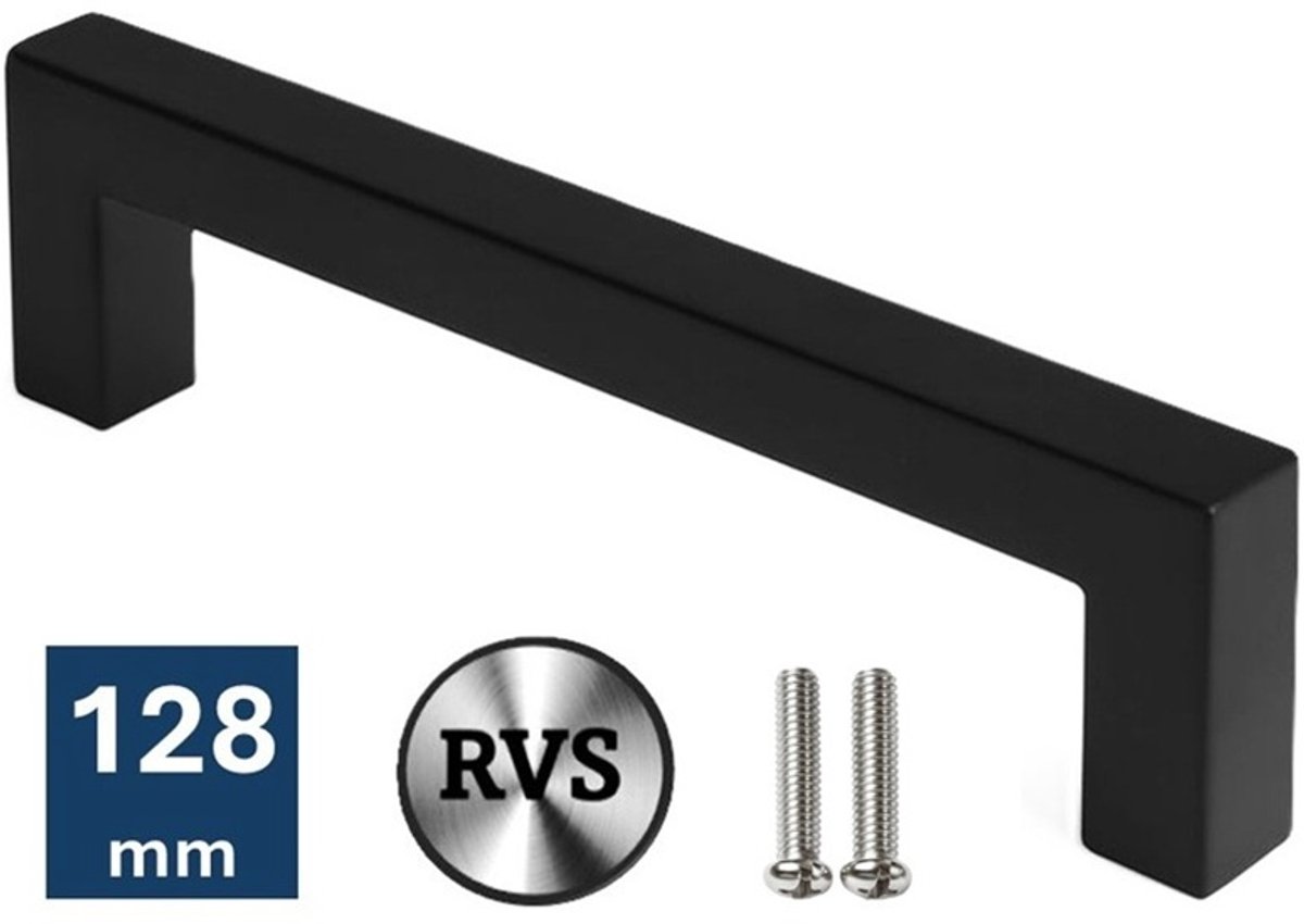 MSQDESIGN Zwarte RVS Handgreep 128mm - Handgrepen zwart - Handgrepen keukenkastjes - Keukengrepen zwart - Kastgrepen - Meubelgrepen - Handgrepen deurtjes kast - Handgreep keuken - Deurgreepjes - ladegreep - Meubelgreep - Deurgreep zwart
