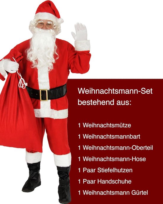 Kerst Kerstman Pak 12 Stuks Set Professionele Kerstman Outfit Volwassen Kostuum Mannen Pluche Cosplay Fancy Dress Outfit A,XXXXL