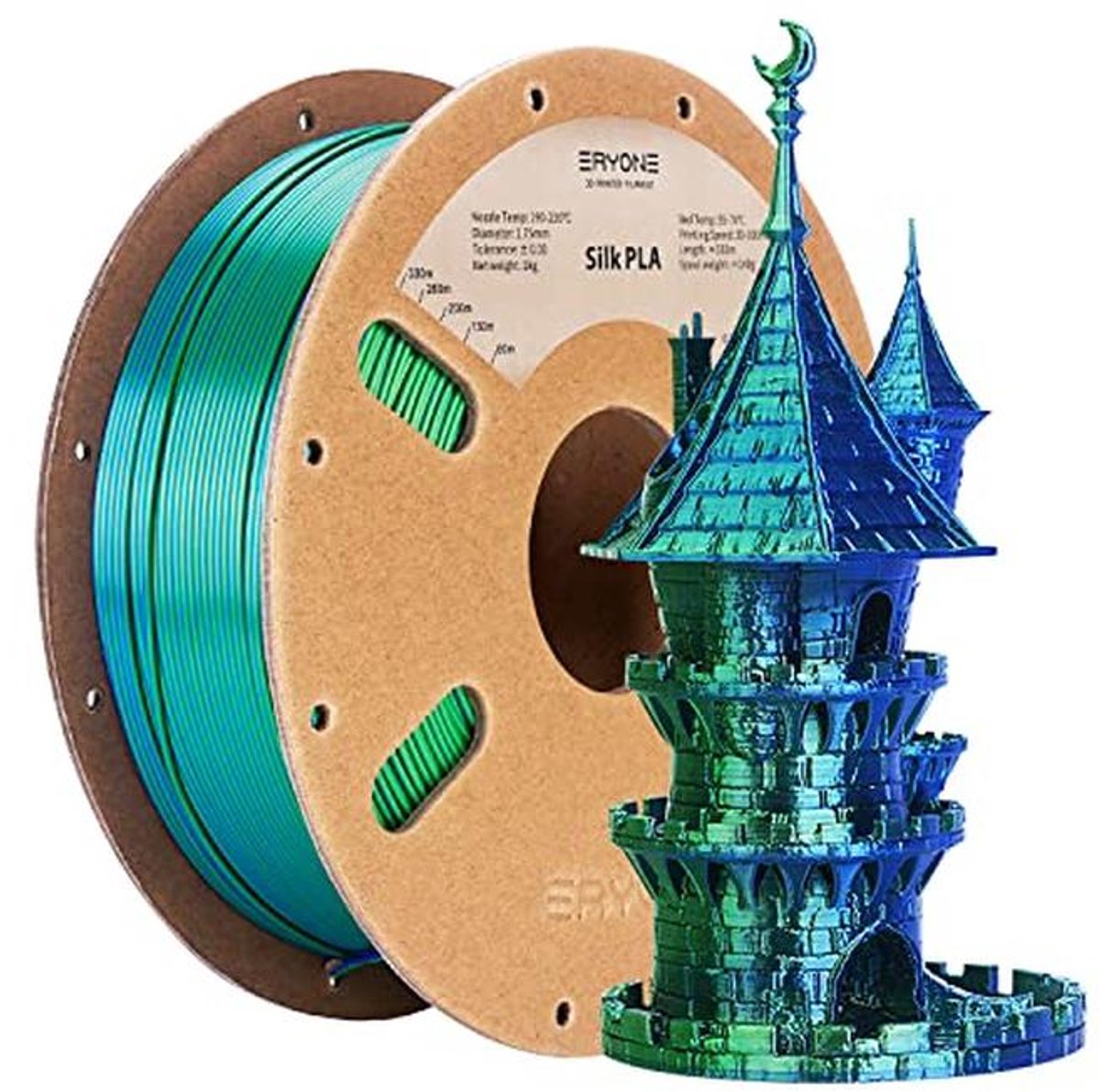 Dual Two-Tone 3D Printer Filament 1.75mm - Silk Blue and Green - 1KG Spool