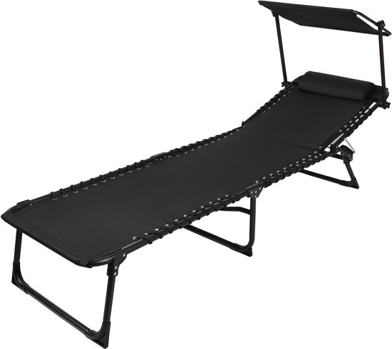 SET X 2 "LE PLAYA" LIGSTOELEN MET PARASOL EN KUSSEN ZWART — afbeelding 3