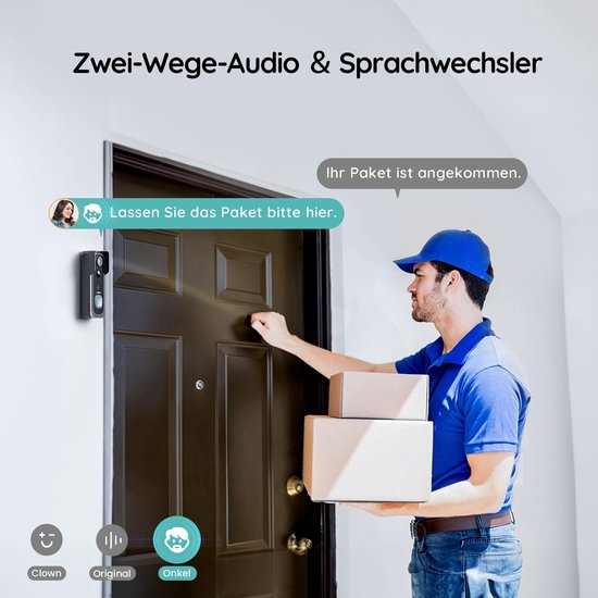 BOIFUN J1 Slimme Video Deurbel met Camera - Deurbelcamera draadloos - 2K-videodeurbel met bel - 2-weg audio - directe waarschuwing - Live videogesprek, 24/7 opname, Mens- en bewegingsdetectie - 2,4G wifi - Geen abonnementskosten van Merkloos — afbeelding 4