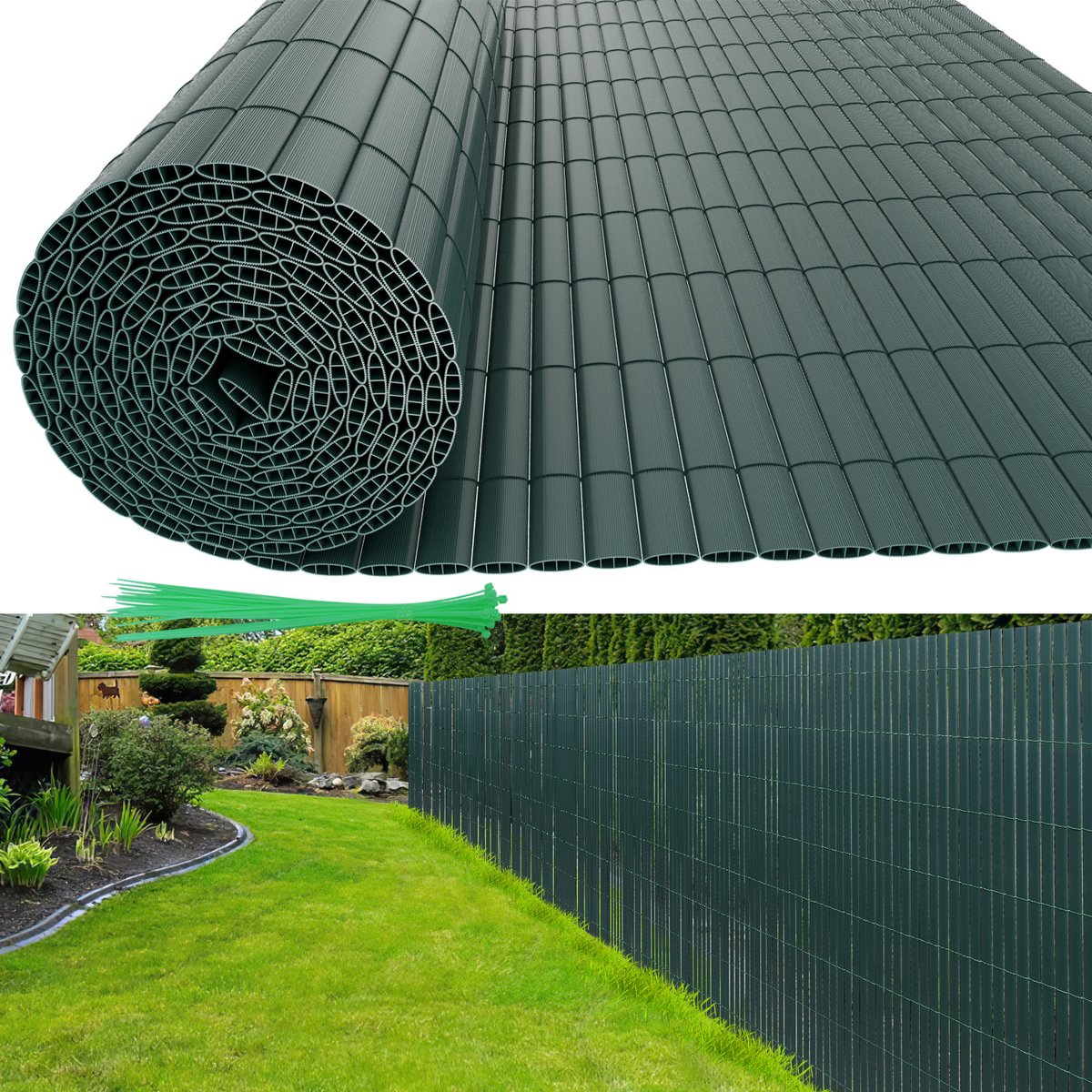 1.0 x 3 m PVC Tuinscherm voor Privacy – Tuinafscheiding & Balkonscherm – Groen
