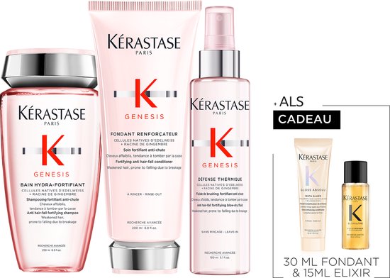 Kérastase Genesis Trio + 2 Cadeau's - Shampoo 250ml, Conditioner 200ml & Hittebeschermende Spray 150ml + Conditioner 75ml & Elixir Ultime Oil 15ml Cadeau – Anti haaruitval