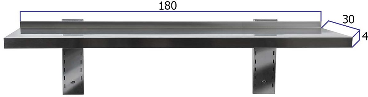 HCB® - Professionele Wandschap van metaal - Wandschap - RVS / INOX - Muurplank - wandplank - Horeca - 30x180x4 cm (DxBxH) - 15 kg - 8686