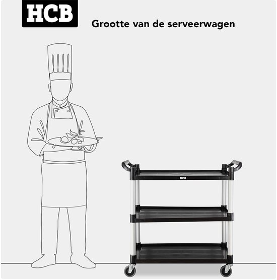 HCB Inklapbare Serveerwagen Serveertrolley 3 lagen 74 cm Horeca