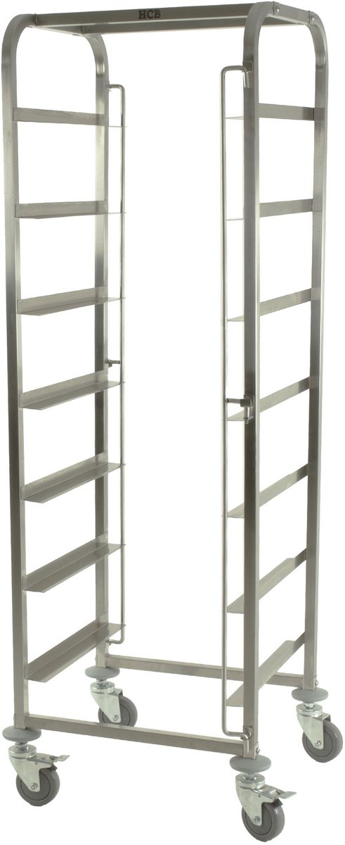 HCB® - Professionele Horeca Regaalwagen - 7 x 50 x 50 cm - RVS / INOX Serveerwagen - Roestvrijstaal trolley - 50.5x56x171.5 cm (DxBxH) - 13 kg - 1400