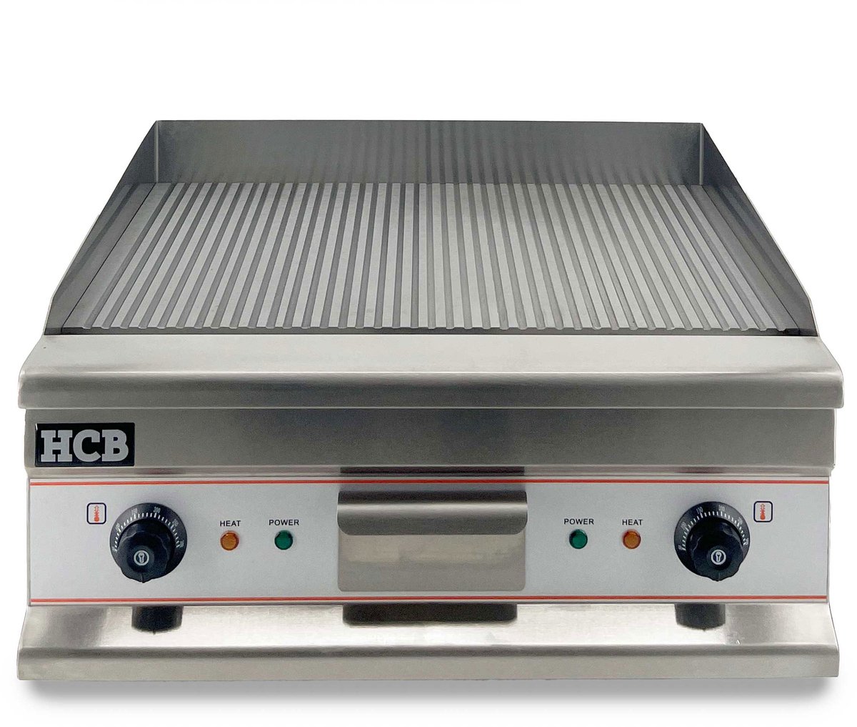 HCB® - Professionele Horeca Grillplaat - geribbeld - 400V - RVS / INOX - Electrisch Grill apparaat - 52x60x31 cm (DxBxH) - 23 kg - 8893