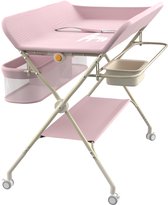 PIPIPOXER-Verschoontafel-Opvouwbare commode, in hoogte verstelbaar, met opbergmand voor pasgeborenen, Roze