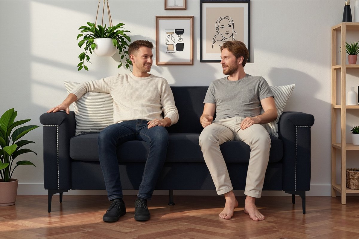 Gutent-Bank Scandinavische 2-zitsbank 174×72×82 cm – Fijne linnen stof, massief houten frame en stevige ijzeren poten, ideaal voor de woonkamer.