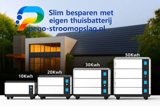 PEGO thuisbatterij 10 kWh stapelbaar tot 60 kWh + Deye 6 kW hybride omvormer 1 fase energieopslag