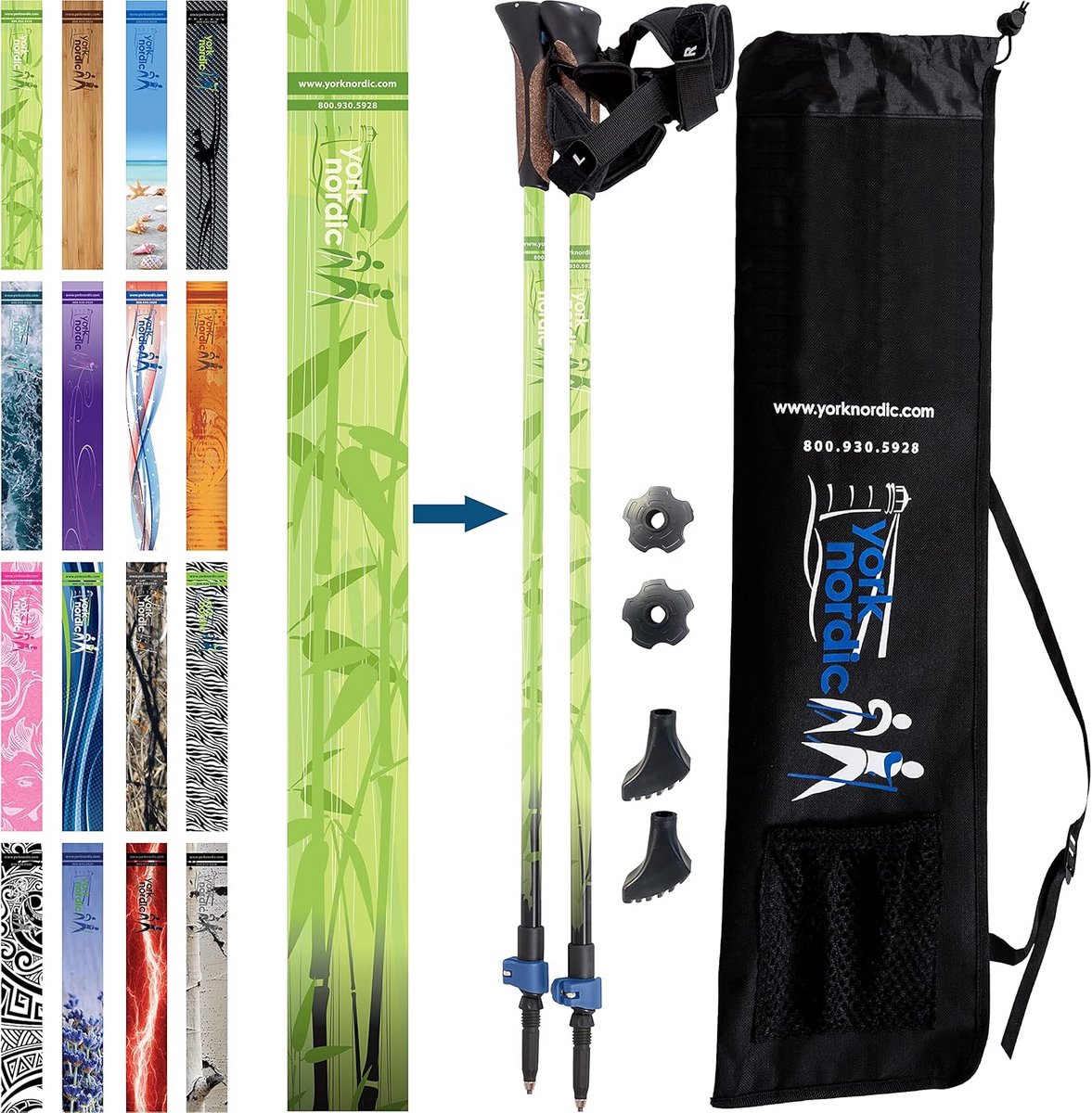 Groene Zen Wandelstokken 2-pack - Aluminium - Verstelbaar - Flip-sloten - Afneembare Punten - Reistas