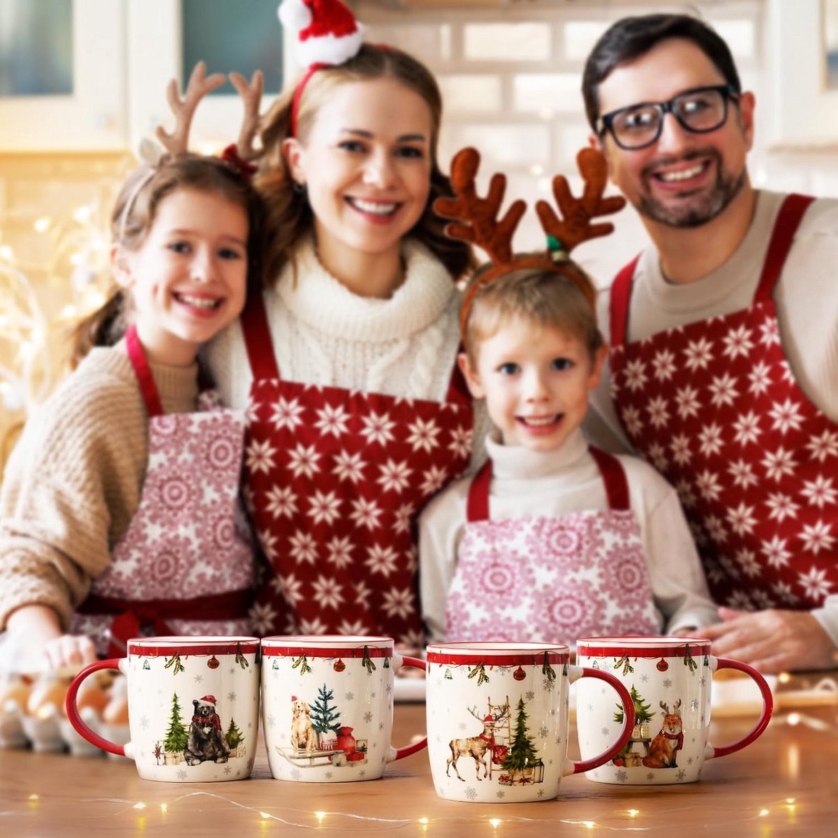 Kerstbeker Set 4-delig | 310ml | Voor Warme Chocolademelk & Glühwein | Feestelijk Design — cadeau in Kookcadeaus - foto 5