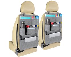 IMPERATORIS® Autostoel Organizer - Bescherming Achterkant Stoel - Met Tablet Houder en Opbergvakken - Voor Kinderen en Reizen - Waterafstotend - 2 Stuks - grijs - 1D x 42W x 62H