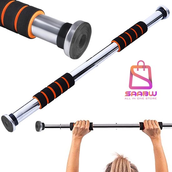 Verstelbare optrekstang van staal voor deurkozijn – pull up bar – pull up bar deur – oranje – 33181