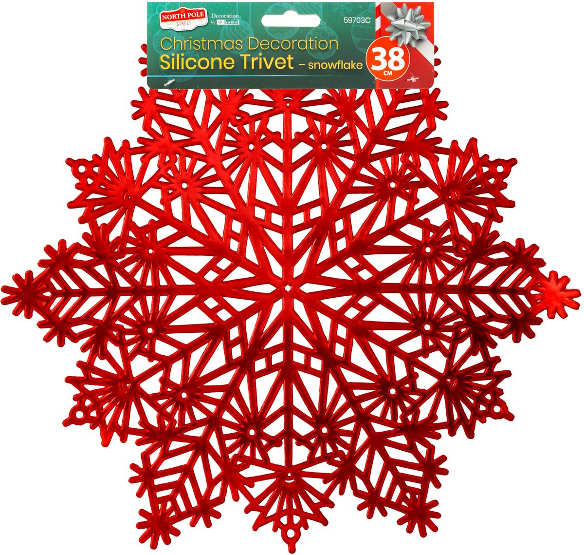 Siliconen Pannenonderzetter En Placemat Sneeuwvlok – Rood – Voor Pannen Borden En Schalen – Hittebestendig En Antislip – Kerst Tafel En Keukendecoratie – Ø 38 Cm - 1 Stuks [59703C]