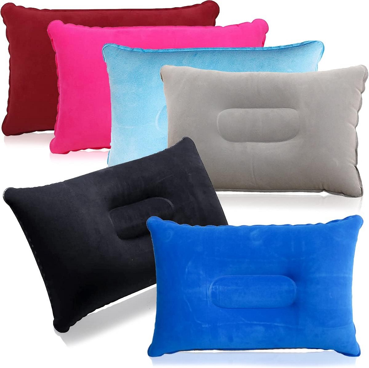 Opblaasbaar Campingkussen - Ergonomisch Neuskussen voor Reizen, Kantoor & Thuis - TPU Materiaal - 6 stuks Set