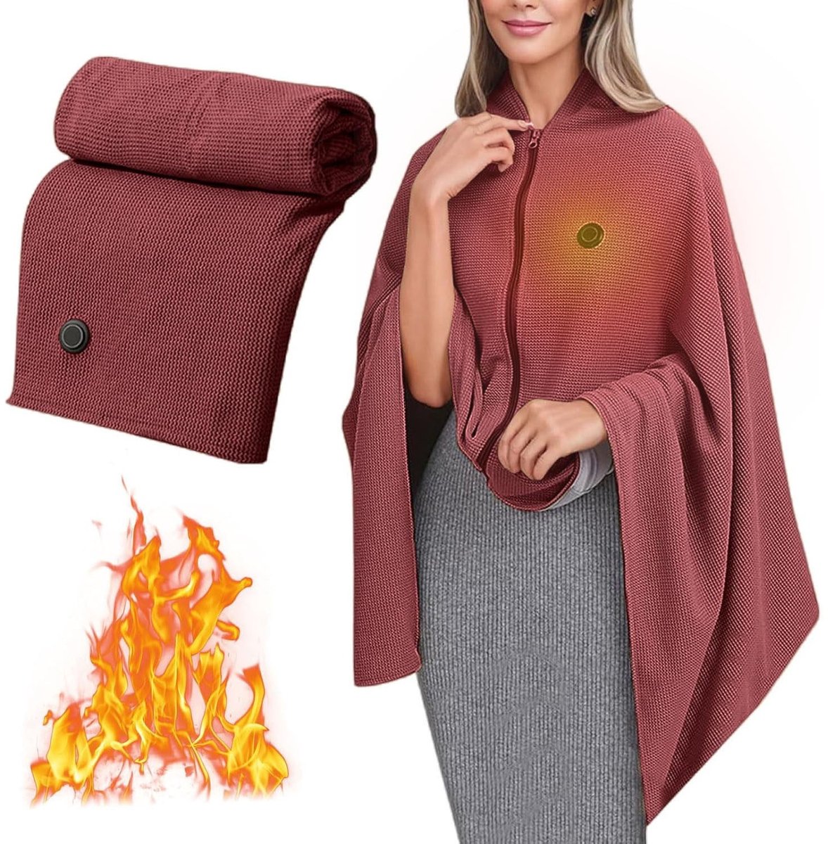 Elektrische Verwarmde Sjaal Draagbaar Opvouwbaar Rood
