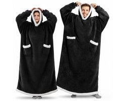 KZQ 1 pc-Hoodie Deken Fleece Deken Winter Oversized Warm TV Blanket Blanket met Mouwen en Capuchon Flannel Sherpa Fleece Dames Heren Unisex 150 cm Super Long Bank Deken-Zwart
