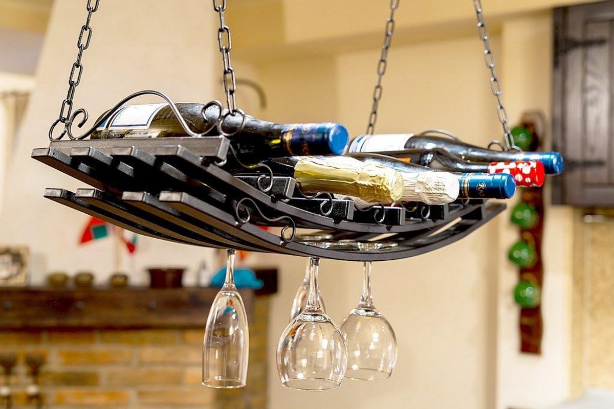 Hangend Wijnrek van Metaal voor Plafondmontage - Flessenhouder en Glazenrek