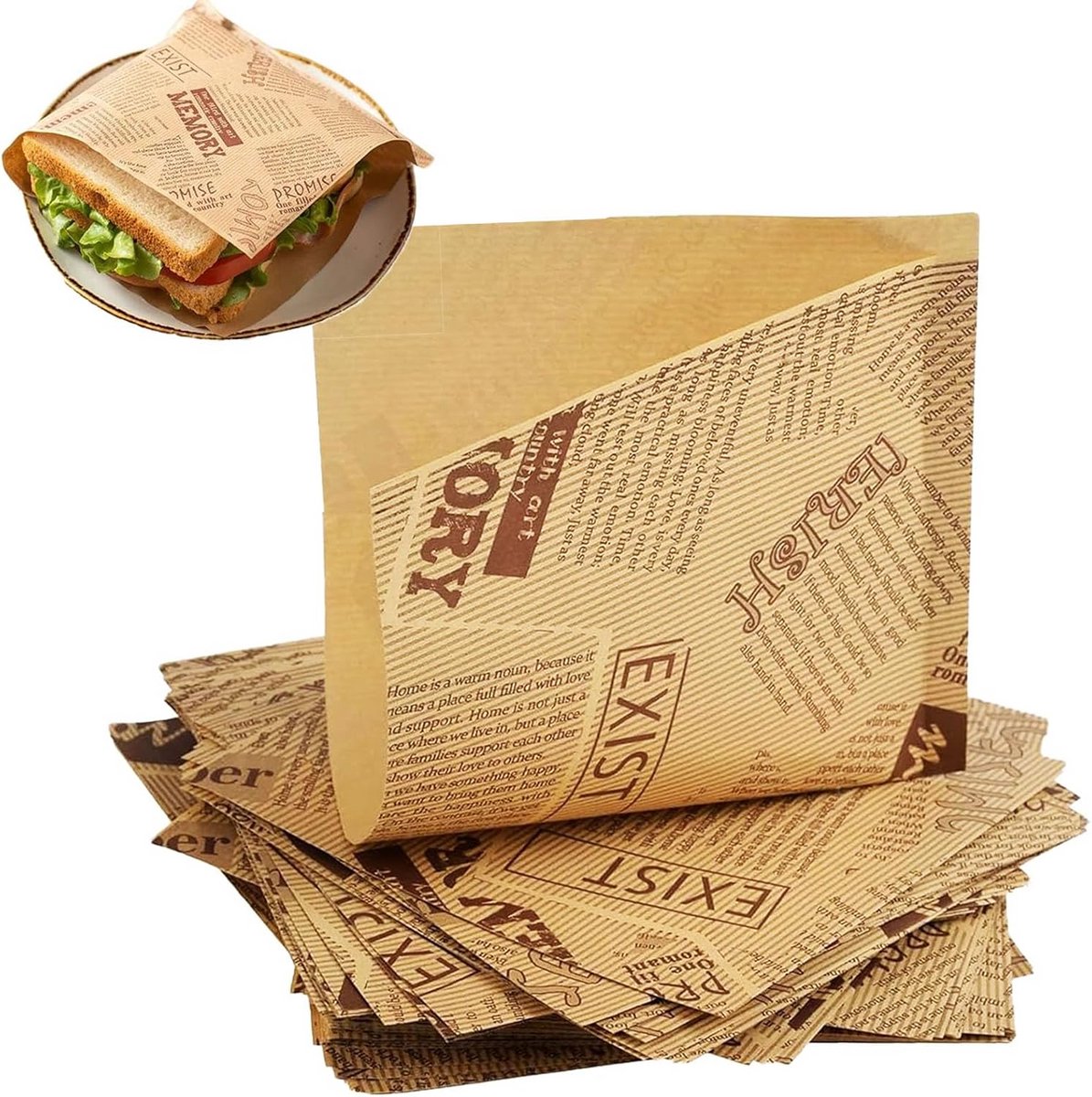 50 Stuks Vetvrij Bakpapier voor Broodjes, Burgers en Friet, Vierkant 15x15 cm