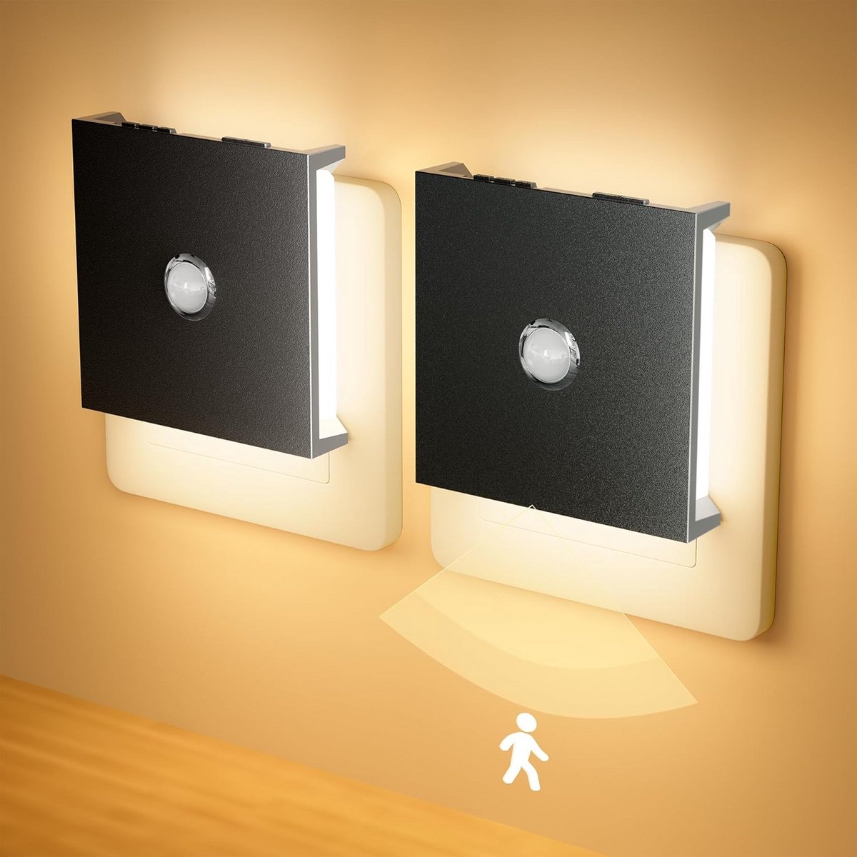 Draaibaare Nachtlampjes met Bewegingsmelder (2-Pack), Warmwit Instelbare Helderheid, Plug-in Sensorlamp voor Trap, Gang en Kamer