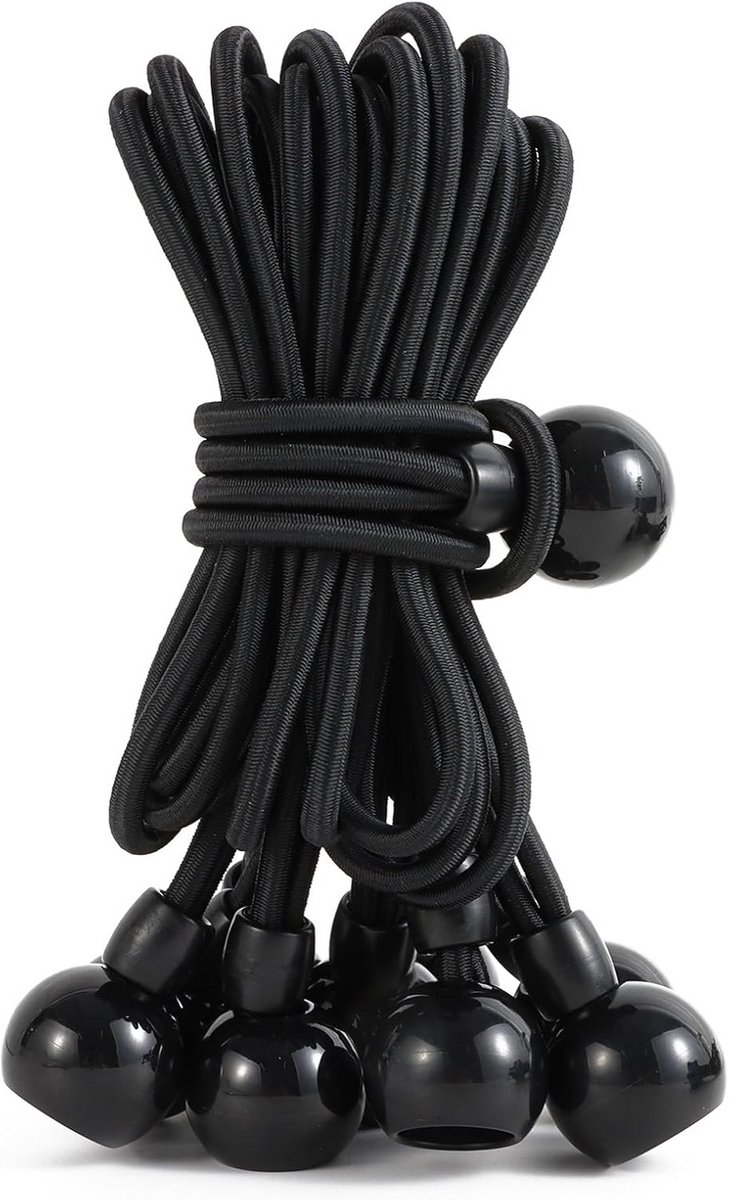 Set van 32 Zwarte Standaard Bungee Koorden met Bal, Elastisch Bevestigingsmateriaal