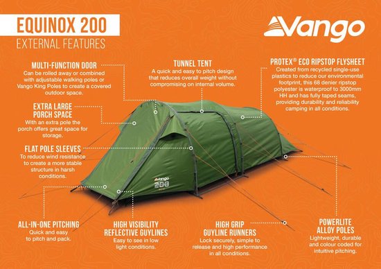 VANGO - tent - tunneltent - lichtgewicht - kamperen - Equinox 200 - Forest Green van Merkloos — afbeelding 4