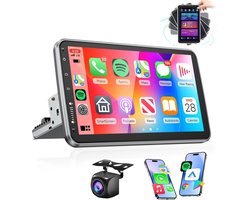 ESSGOO 1Din Autoradio - Android 15 - 4+64GB - Apple Carplay & Android Auto (Draadloos) - 10.1 Inch Draaibaar Touchscreen - GPS Navigatiesysteem - Bluetooth, USB, WIFI, SWC - AHD Achteruitrijcamera