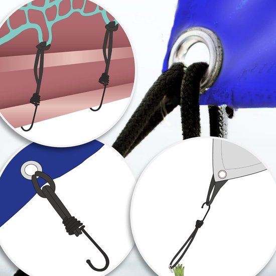10 Stuks Products Spanelastiek met haak - Zeilspanner - Tentspanner - professionele expanderhaken - Spanrubbers - voor dekzeilen, paviljoenen, tenten, netten, expanderlussen — afbeelding 2