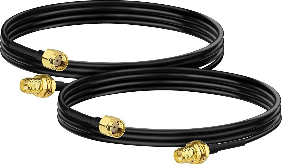 2-Pack RG174 WiFi Verleng Kabel met RP-SMA Male naar RP-SMA Female Bulkhead Mount 1 Meter
