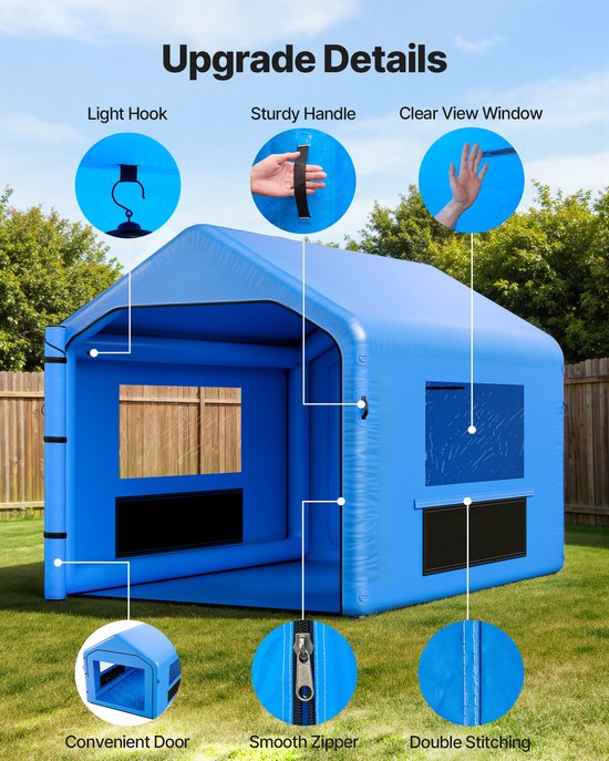 VEVOR Opblaasbare Spuitcabine 4 x 3 x 2,8 m, Spuitcabine Tent met 750 W Blower & Luchtfiltersysteem, Driehoekig Dak, PVC, Spuitverven voor Metalen Onderdelen van Motorvoertuigen van Vevor — afbeelding 4