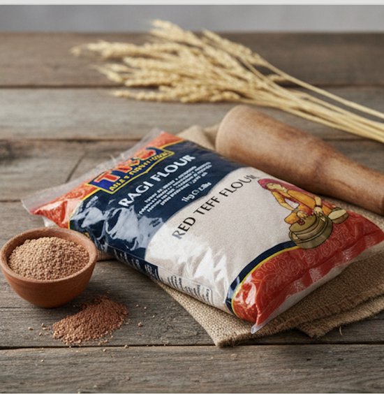 TRS Ragi Meel 1 kg – Gezond en Natuurlijk Ragi (Vingerhaver) Bloem, Ideaal voor Brood, Pannenkoeken, Gebak en Traditionele Recepten met Kajal Sticker