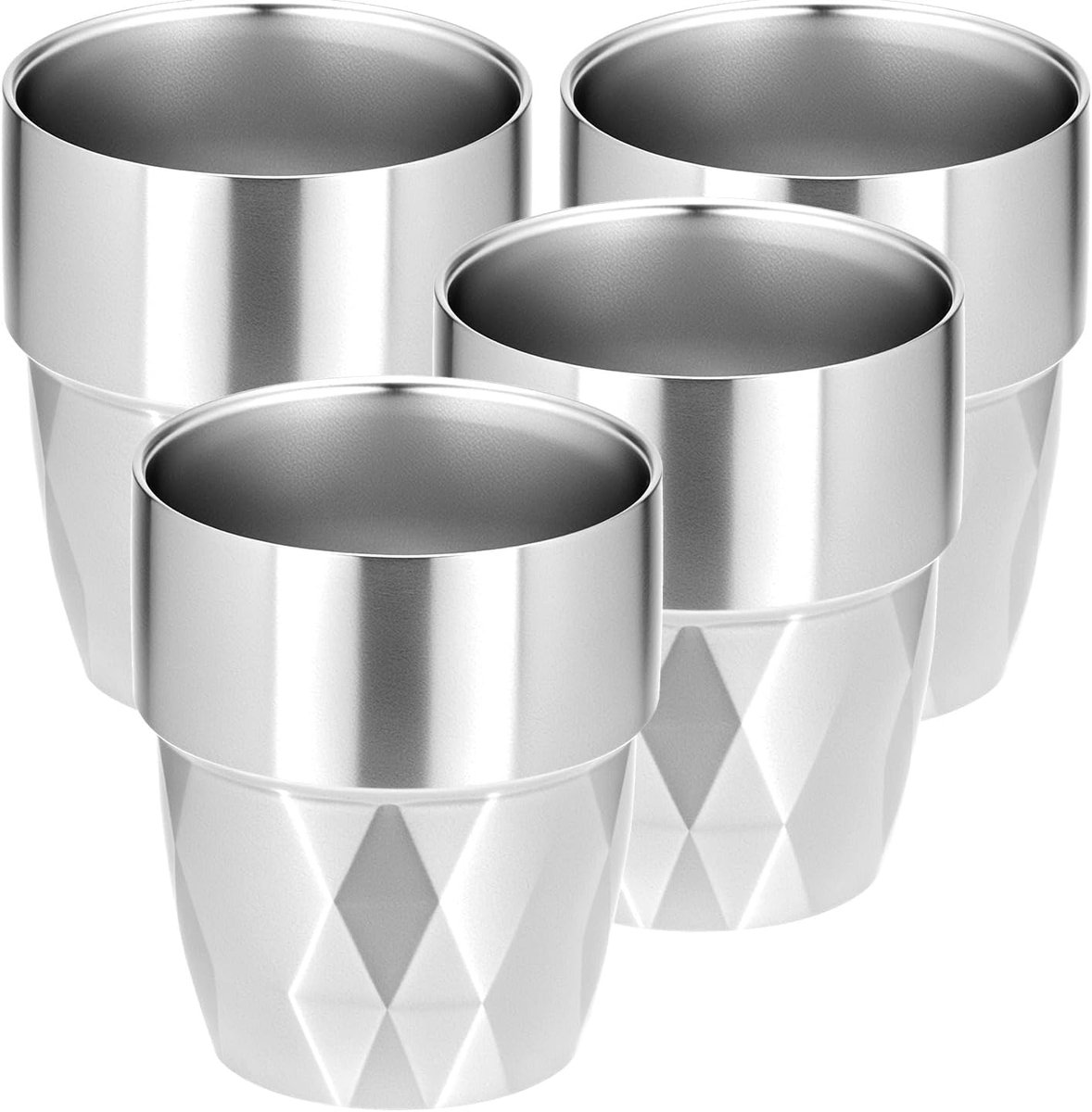 Bekers - 4-delige set - Roestvrijstalen bekers - Dubbelwandige waterbekers van 304 roestvrij staal - bierbekers - koffiebekers