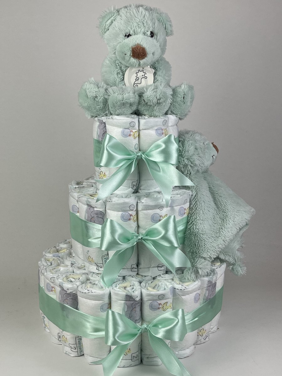 Chouette-Chouette | Luiertaart Neutraal | Kraamcadeau | Geboorte Jongen Meisje | Babyshower | Beer Boogy Lagoon - Groen