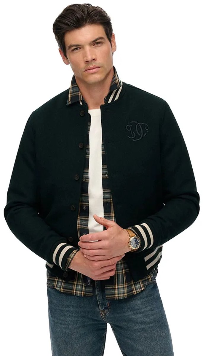 Superdry Varsity Monogram Bomberjack van Wolmix Heren Jassen Groene Wol