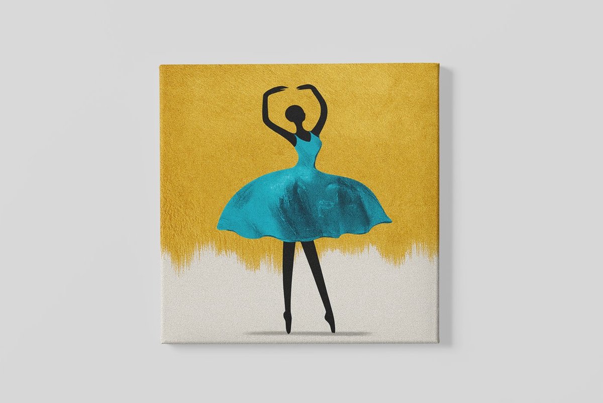 Trendex Global Vierkant Canvas Schilderij Kunst - Ballerina - Wall Art - 100x100 cm Blauw