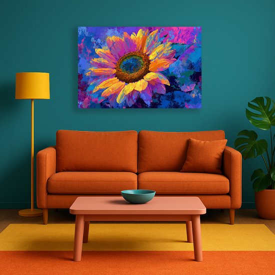Zonnebloem – kunstobject – woondecoratie – Canvas schilderij – 100x75 cm