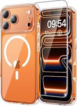 Étui magnétique avec protecteur d'écran, compatible avec iPhone 17 Pro (6,3 pouces) Pare-chocs résistant aux chocs, résistant aux rayures, dos transparent, protection complète