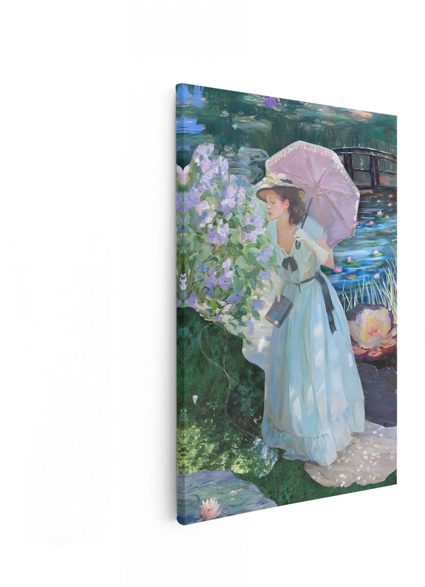 Artaza Canvas Schilderij Vrouw Met Paraplu - 80x120 cm - Wanddecoratie Monet Waterlelies -