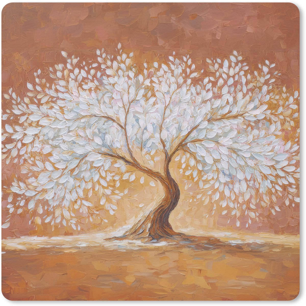 Muismat 20x20 cm - Mousepad Abstract - Boom - Wit - Bladeren - Muismatten